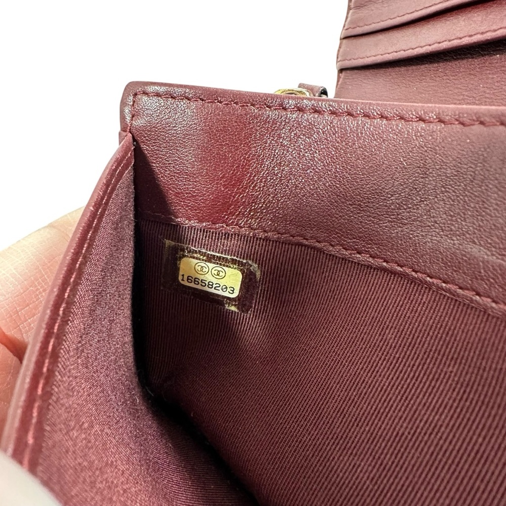 CHANEL Black Quilted Caviar Leather Trifold Wallet with Burgundy Trim - Picture 9 of 15